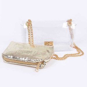 BNWT Brand New Transparent Metallic Pouch Convertible Stadium Bag